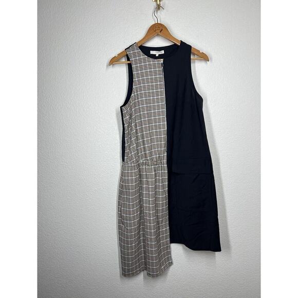 Tibi Sana Color Block Plaid Shift Dress Size 8 Dark Academia Asymmetric - Picture 2 of 6